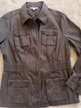 CAbi Brown Utility Jacket with Button-Flap Pockets Large